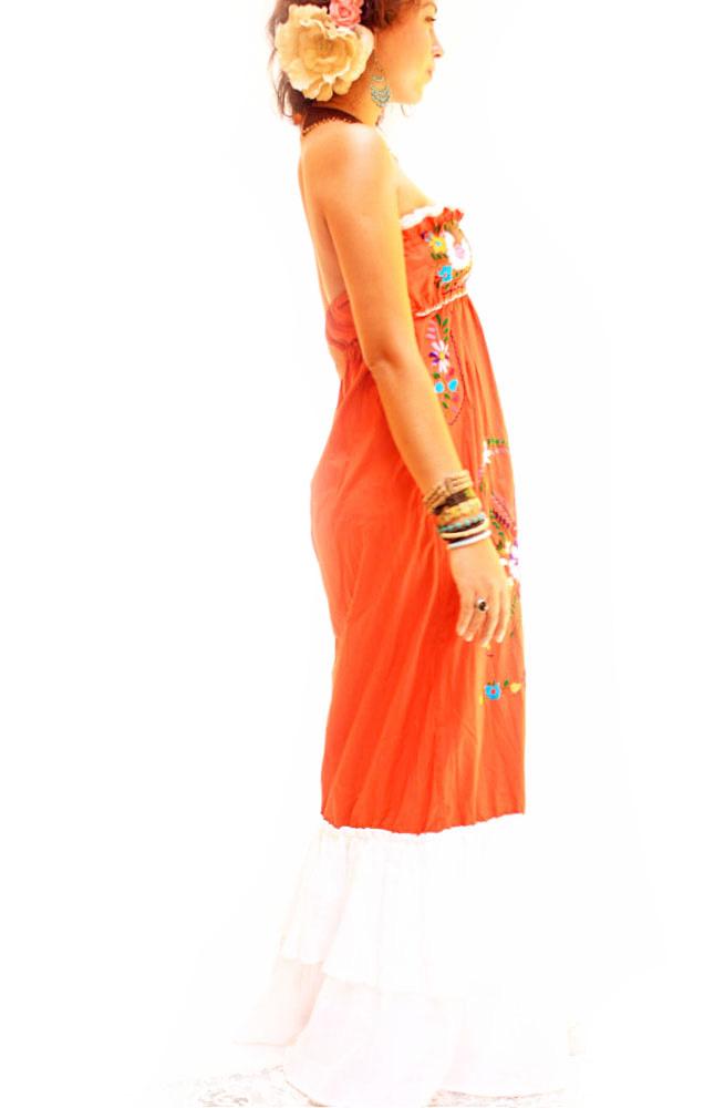 Fuego strapless  embroidered traditional mexican dress