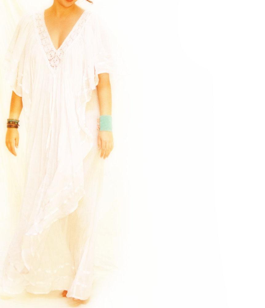 Angel Mexican maxi dress deep V vintage lace crochet 