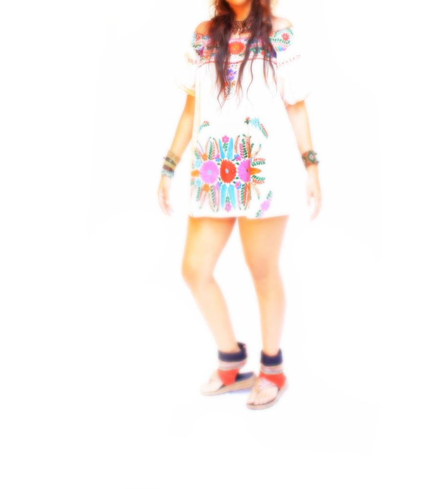 Hippie Love Mexican mini dress bohemian off shoulder
