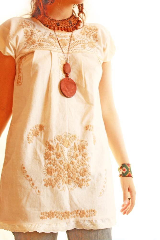 Old Gold ethnic cotton lace embroidered dress