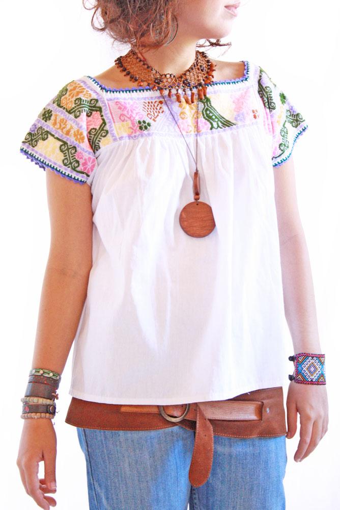 Ethnic embroidery soft colors Mexican blouse