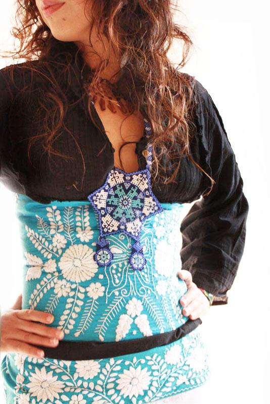 The Blue Butterfly Romantic Mexico vintage crochet laces corset 