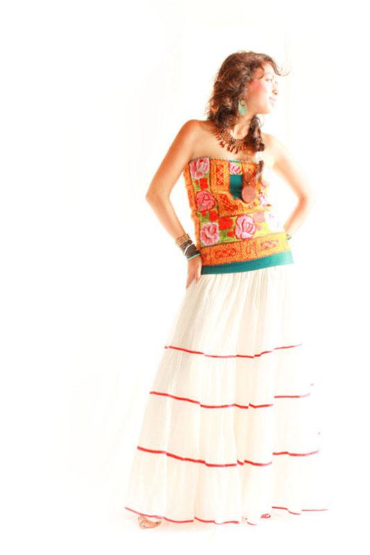 La Rosa Tehuana Mexican tube top embroidered Huipil