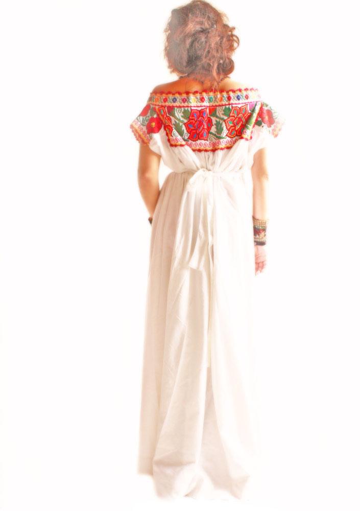 knee length dresses for ladies Belen Floral Dress-Mexican Hand Embroidered Dress-Vestido Mexicano Floral