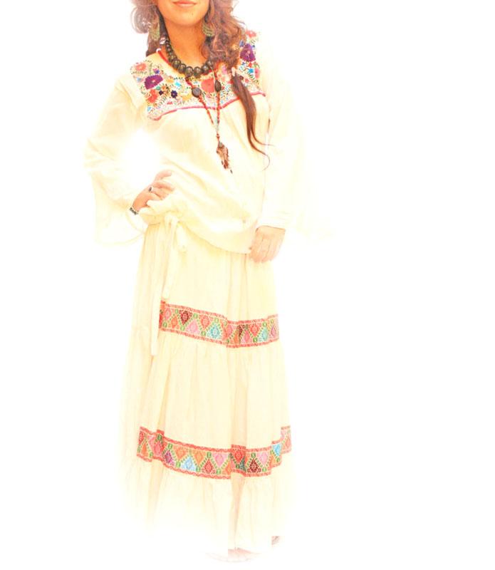 Quetzalli Bohemian Mexican embroidered Maxi skirt