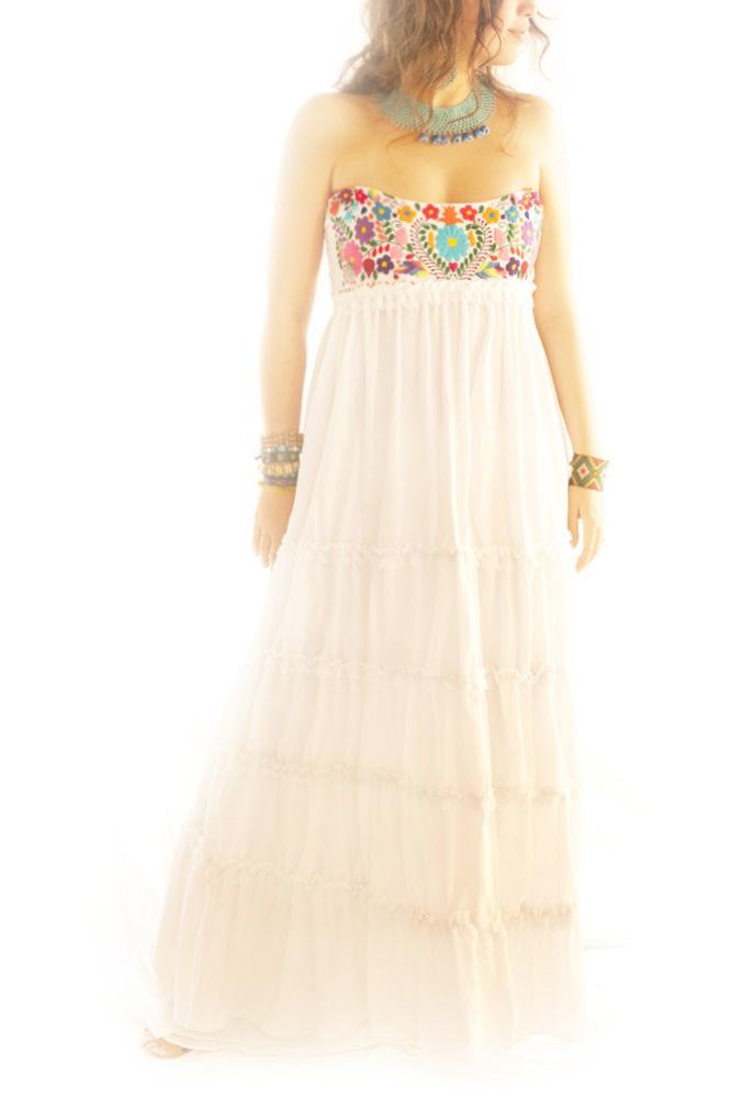 Handmade Mexican Dress from Aida Coronado Corazon Mexicano embroidered  layered maxi wedding dress - Aida Coronado store A heart in every piece