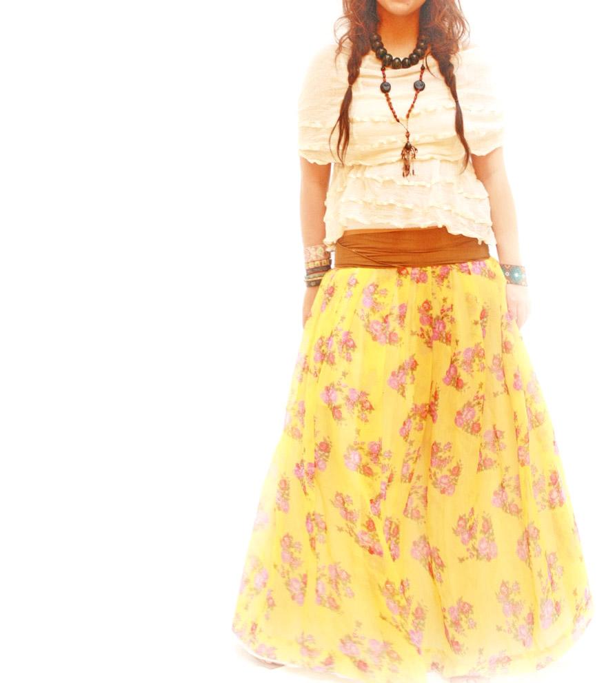 Las Rosas sheer boho ethnic yellow Tehuana skirt