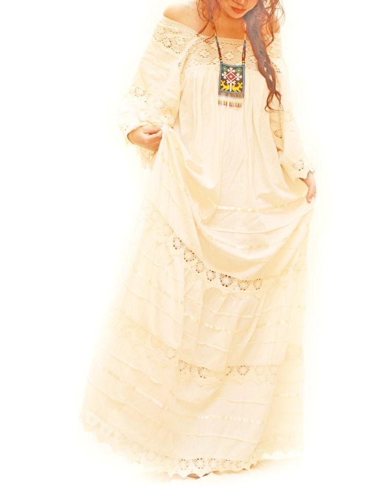 Natural Cotton Vintage Mexican Dress