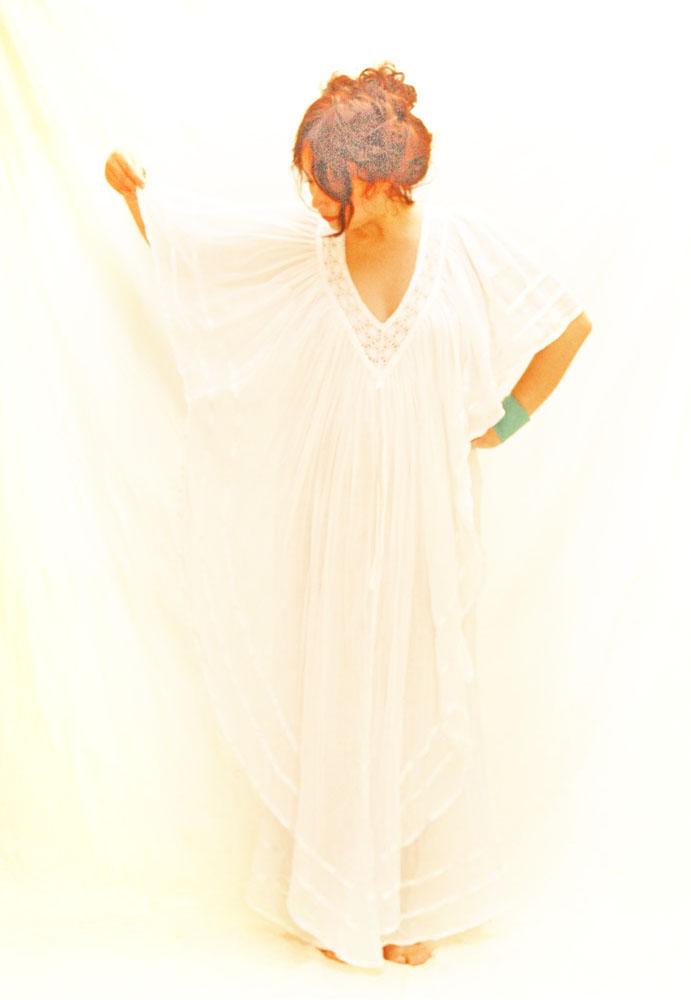 Angel Mexican maxi dress deep V vintage lace crochet 