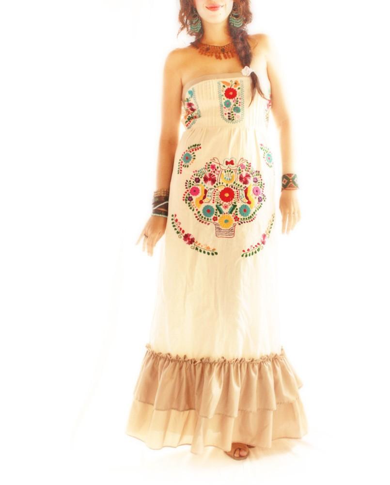 Handmade Mexican Dress from Aida Coronado MAria Folk Maxi dress - Aida Coronado store A heart in every piece Handmade Mexican Dress from Aida Coronado MAria Folk Maxi dress - Aida Coronado store A heart in every piece