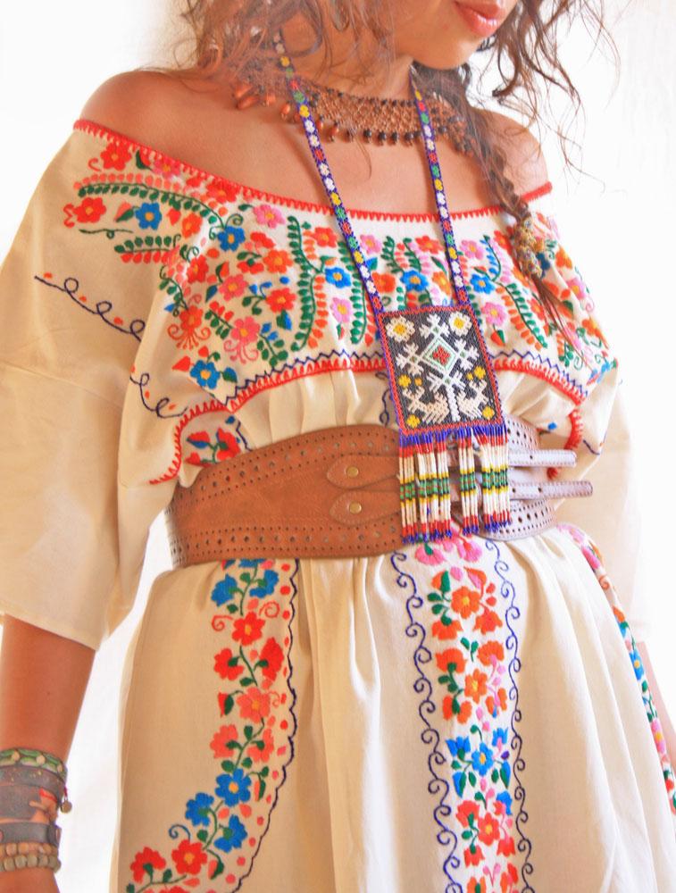 Handmade Mexican Dress from Aida Coronado Mexican embroidered Maxi dress -  Aida Coronado store A heart in every piece
