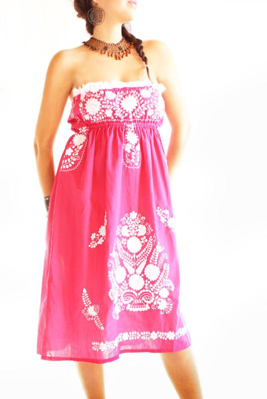 Mexican Dress Rosa embroidered boho chic dress strapless