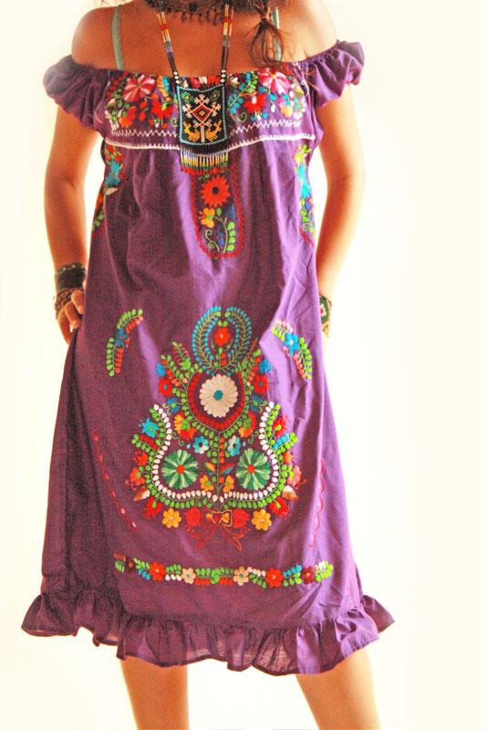 Handmade Mexican Dress from Aida Coronado Purple Mexican embroidered
