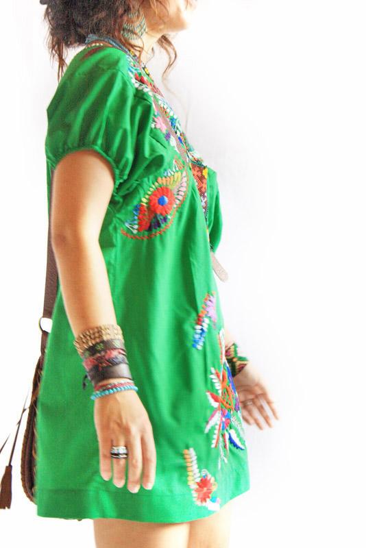 Handmade Mexican Dress from Aida Coronado Green Mexican embroidered dress - Aida Coronado store 