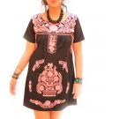 Midnight pink love Mexican embroidered dress