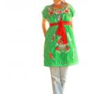 Jade green embroidered flowers tunic dress