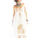 Old Gold strapless Mexican embroidered bohemian dress 